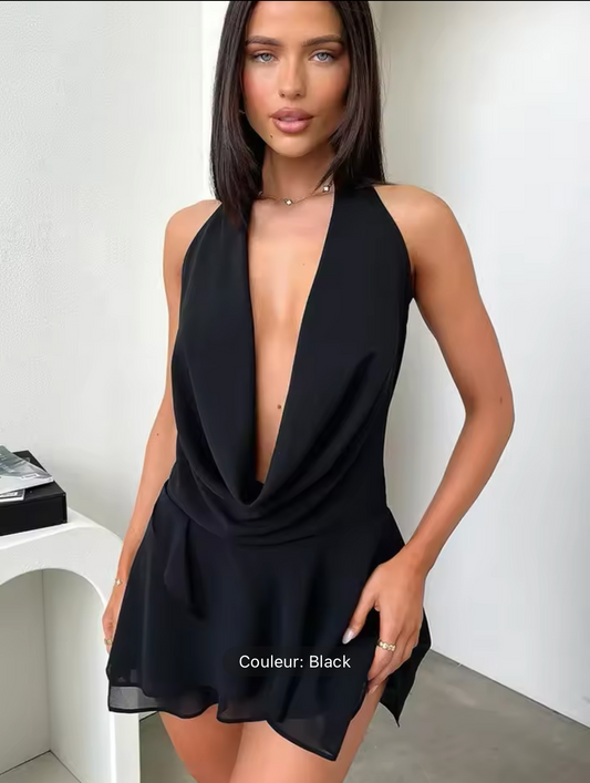 Elegant Draped Halter Mini Dress