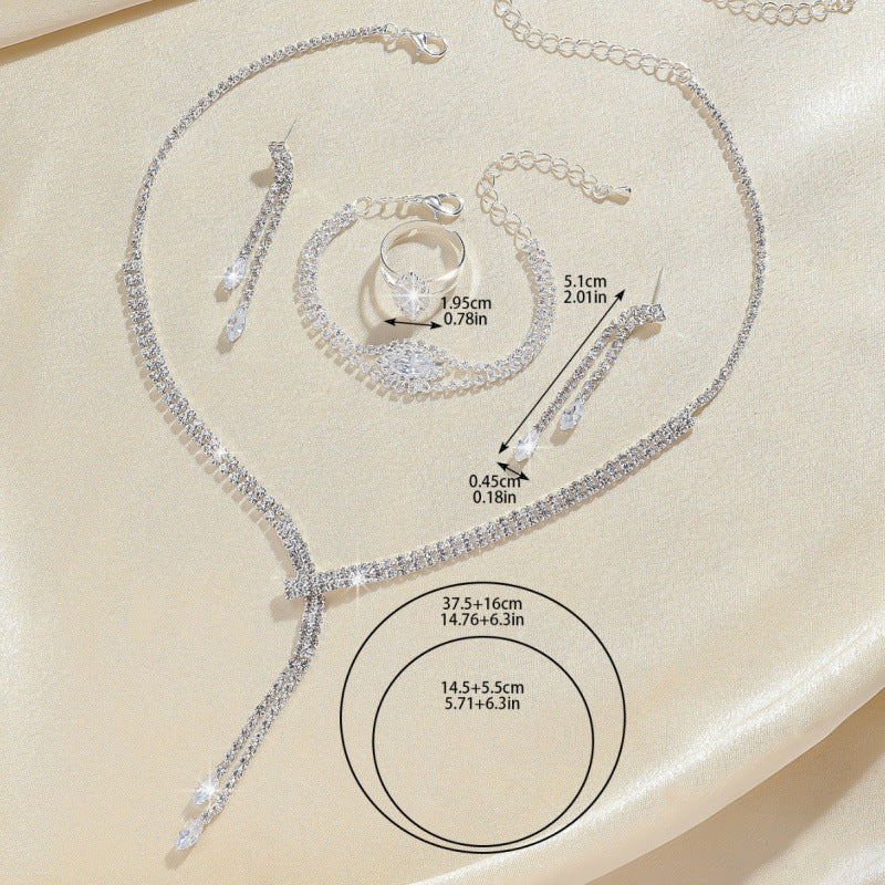 Luxury Rhinestone Jewelry Set – Necklace, Earrings, Bracelet & Ring